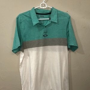Oakley Polo, Tailored Fit, Teal & Grey Stripe
